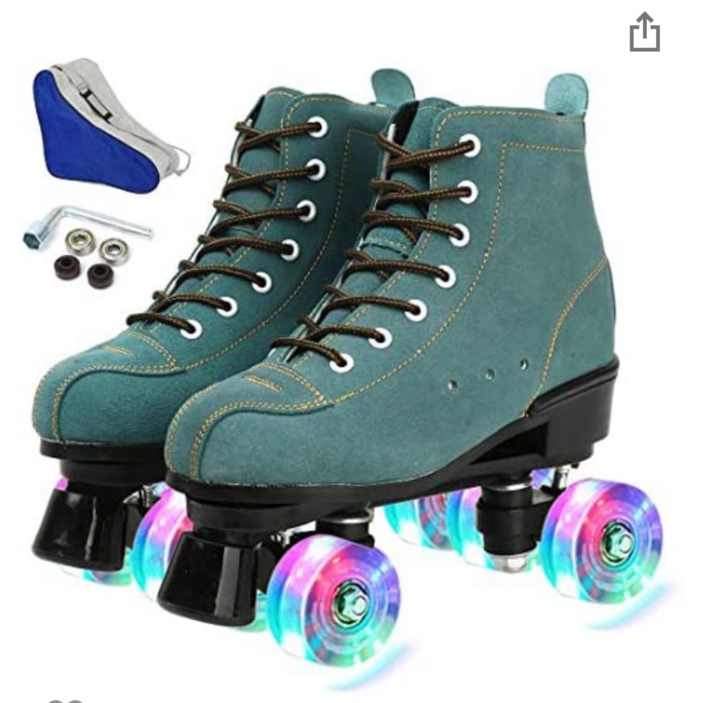 Blue/Teal Suede Roller Skates